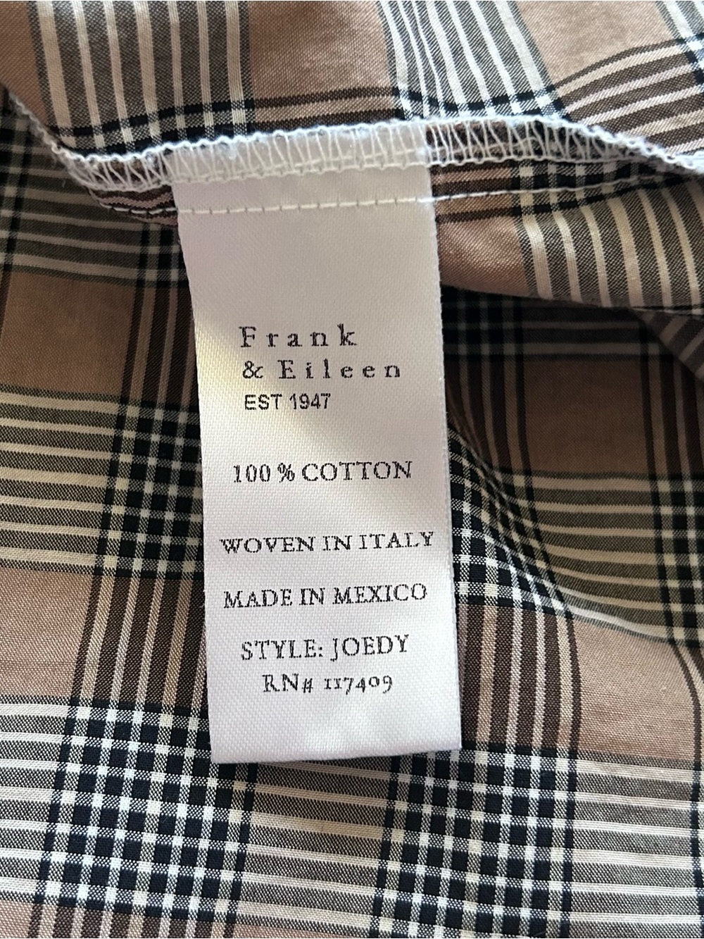 Frank & Eileen Joedy Oversized Plaid Button Down Shirt Size S Brown Cotton - Picture 8 of 11